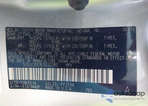 2020 Toyota Sienna Le from USA, damaged, VIN 5TDJZ3DC8LS232380